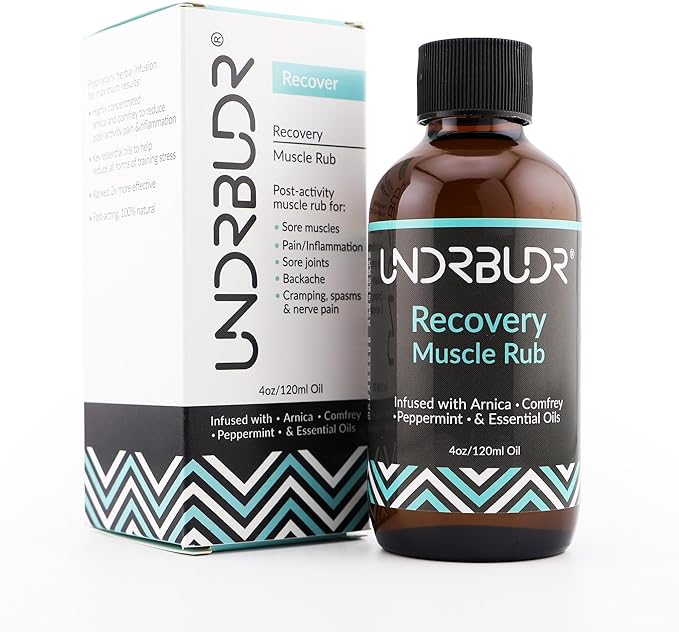 UNDRBUDR Post-Activity Recovery Muscle Rub Oil with Arnica, Comfrey & Essential Oils–4oz for Muscle Soreness, Back Pain, J...