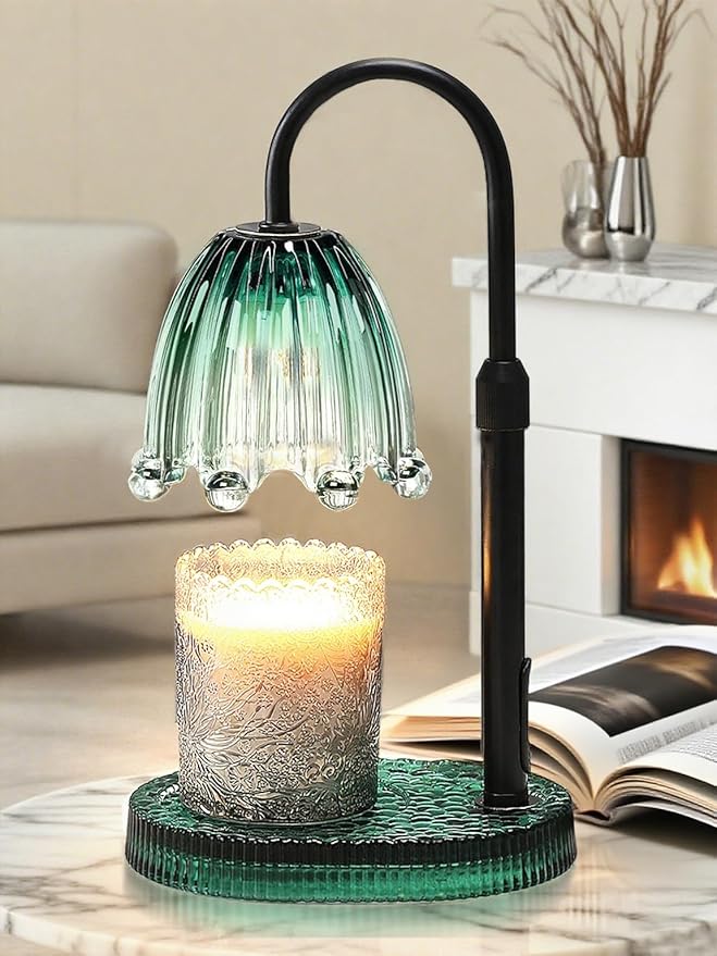 Cinsenten Flower Candle Warmer Lamp with Timer, Vintage Adjustable Glass Warmer Light for Jar Candles, Electric Wax Warmin...