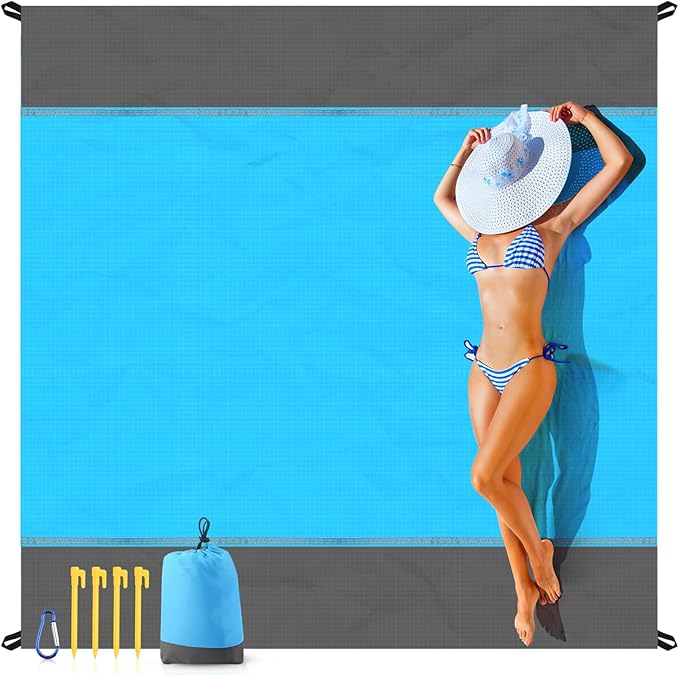 EASYFUN Beach Blanket Sandproof Oversized, 79''×83'' Extra Large Beach Mat, Portable Picnic Mat for Travel Camping Hiking,...
