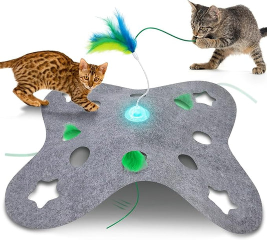 Giociv Interactive Cat Toys for Indoor Cats Exercise Toys Spin Feather Wand Tumbler Base, Touch Activate Mode Peek-A-Boo F...