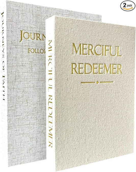 Decorative Books for Home Decor - Set of 2 Rustic Fake Faux Book Storage Boxes, Magnetic Closure, Scripture Inside, Linen ...