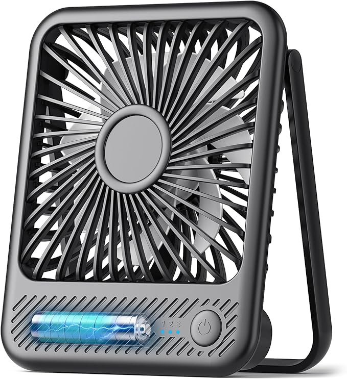 Koonie Battery Operated Desk Fan, 5'' Small USB Portable Fan with Max. 11h Runtime, Strong Wind, 180° Tilt Folding and 3 S...