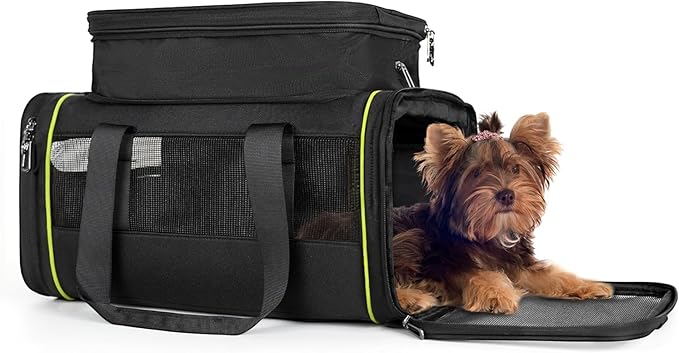 DAROSS Black Expandable Pet Carrier for Cats/Dogs - Airline Approved, 2-Side & Height Extendable Design - Soft Sided Trave...