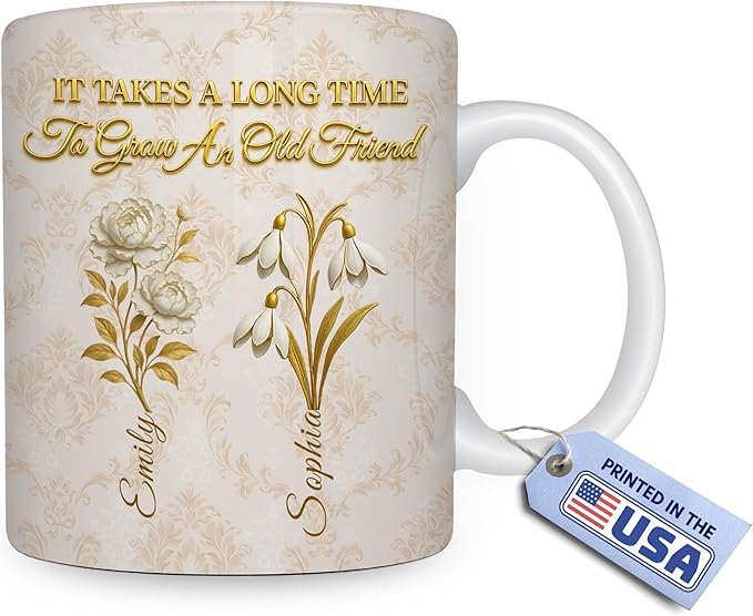 Wrappiness Vintage Friend Coffee Mug, Personalized Floral Name Cup, Unique Gift for Bestie Sister Friends on Birthday, Fri...