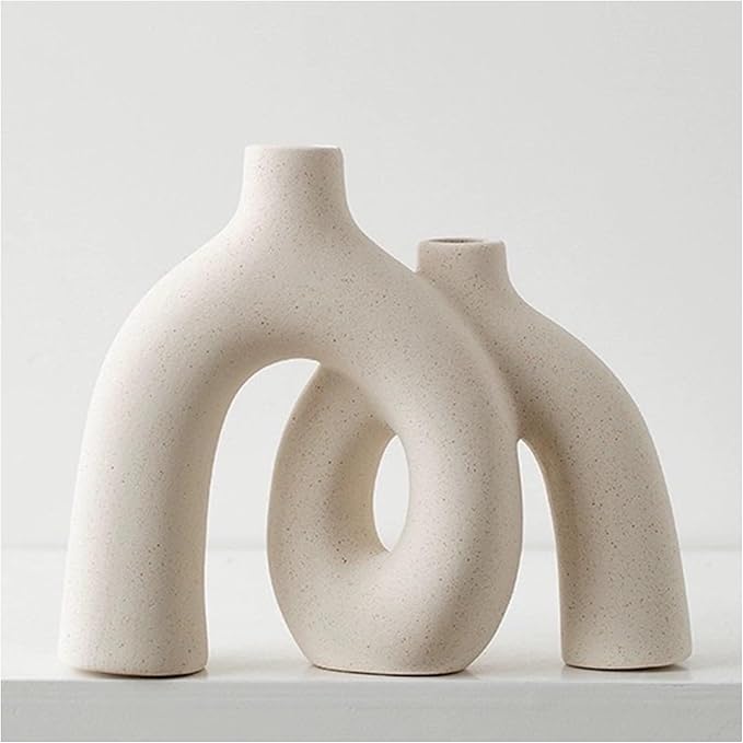 Hug Donut Decorative Vase Set - Modern Nordic Boho Style Vases Home Decor, Matte Ceramic Decorations for Living Room Shel...