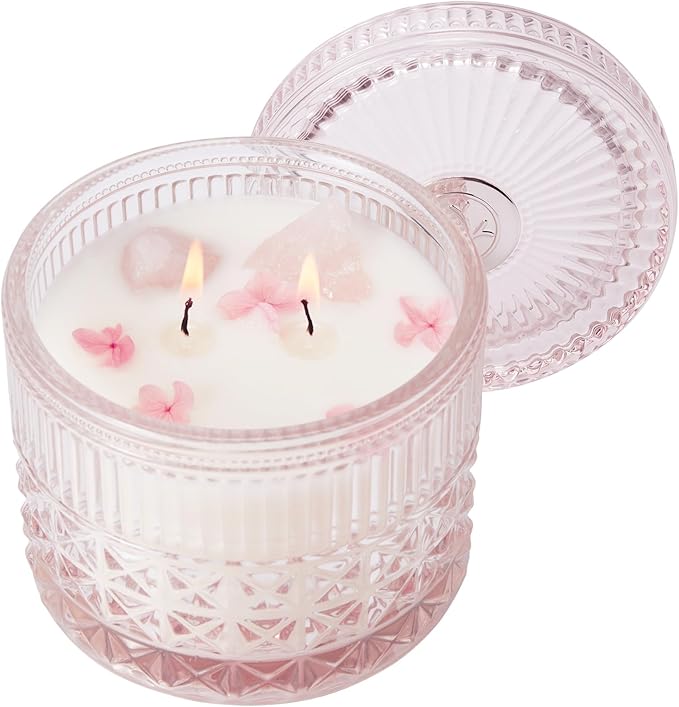 Chloefu LAN Pink Crystal Candles Champagne Bubbles Candle for Home Scented, Non-Toxic, Unique Meditation Spiritual Gifts, ...