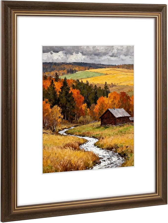 Golden State Art 16x20 Picture Frame Brown Gold Trim - Solid Wood Frame With Tempered Glass - Fits 16x20 without & 11x14 I...