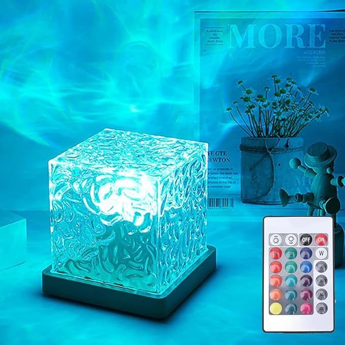Growalleter Ocean Wave Projector Light, 16-Color LED Cube Lamp & Remote, 3D Holographic Water Ripple, Romantic Ambient Lig...