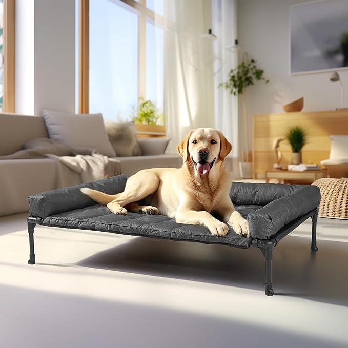 Veehoo Cooling Elevated Dog Bed Add Removable Waterproof Bolster Cushion Mat, Raised Pet Cot with Breathable Teslin Mesh, ...