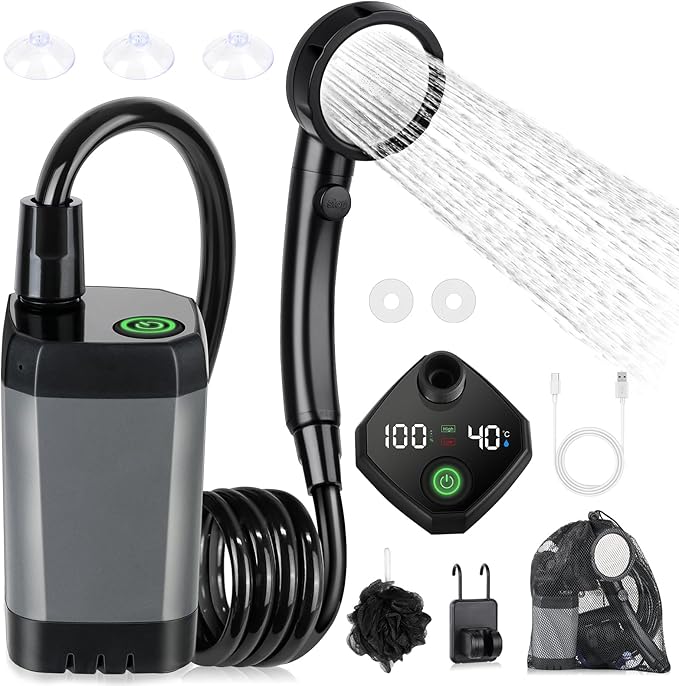 Portable Shower for Camping, [Long-Lasting] Spopal 6000mAh Rechargeable Camping Shower with Intelligent LED Display, 4 Spr...