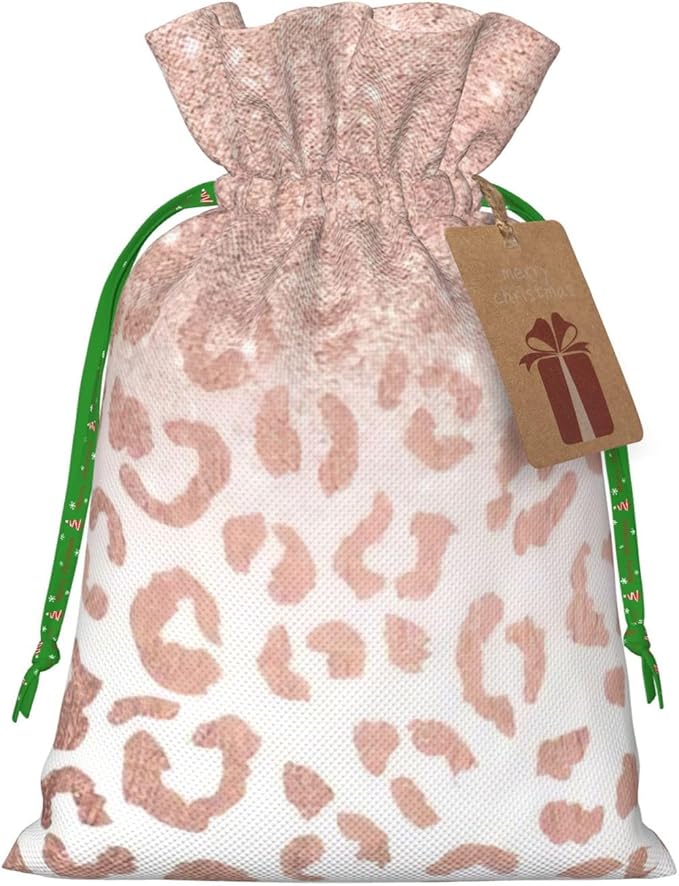 LHBZXMKJ rose gold glitter Print Drawstring Present Bags Christmas gifts Wrapping Sacks Pouches for Xmas Party ﻿