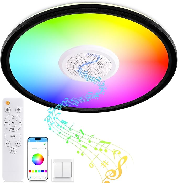 UprizeP RGB LED Ceiling Light, with Bluetooth Speaker, 24W 11Inch Smart Music Ceiling Lamp with App and Remote Control, 30...