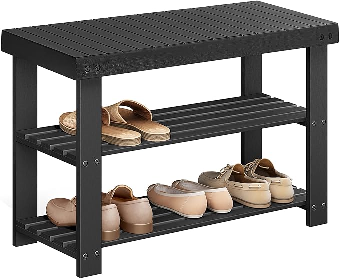 SONGMICS Shoe Rack Bench, 3-Tier Bamboo Shoe Storage Organizer, Entryway Bench, Holds Up to 286 lb, 11.3 x 27.6 x 17.8 Inc...