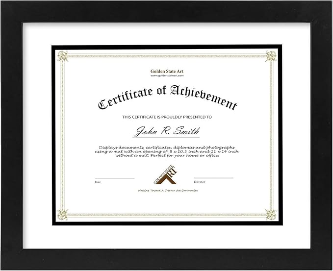 Golden State Art, 11x14 Diploma Frame for 8.5x11 Document & Certificates with Mat, Or 11x14 Without Mat, Real Glass, Doubl...