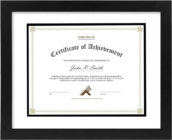 Golden State Art, 11x14 Diploma Frame for 8.5x11 Document & Certificates with Mat, Or 11x14 Without Mat, Real Glass, Doubl...