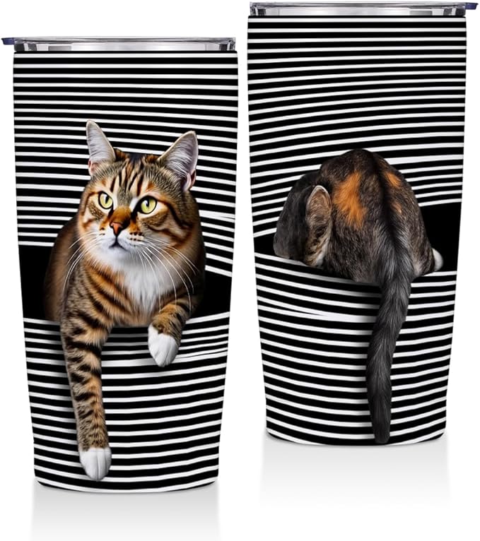 Jztco Cat Gifts for Women 20 oz Tumbler, Funny Cats Stainless Steel Insulated Water Bottle, Cats Themed Insulated Travel C...