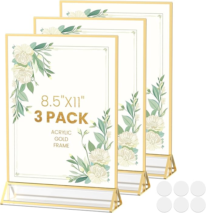 YOAEAILY Acrylic Sign Holder 8.5X11 Gold Frames Double-Sided Gold Picture Frames Flyer Holder for Menu Holder Wedding Tabl...