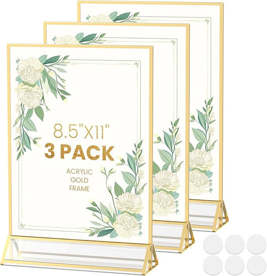 YOAEAILY Acrylic Sign Holder 8.5X11 Gold Frames Double-Sided Gold Picture Frames Flyer Holder for Menu Holder Wedding Tabl...