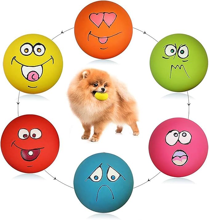 HDSX Smile Face Dog Squeaky Toys Soft Latex Squeak Balls for Puppy Small Pet Dogs 6 Pcs/Set