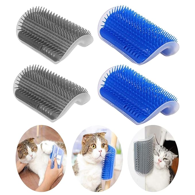 DOUBLE 2 C Hair Brush, 4 Pack Cat Wall Corner Groomers with Catnip, Soft Face Scratchers Brush, Corner Massage Comb for Lo...
