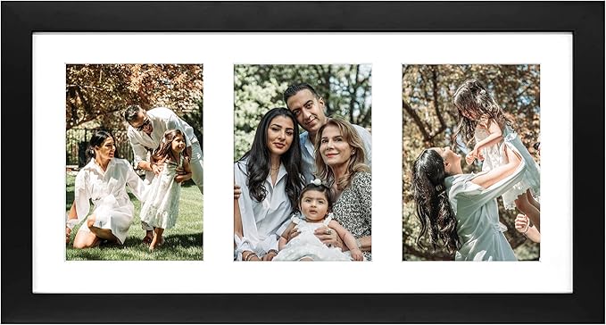 Golden State Art, 9x18 Black Wood Frame - White Mat for Three 5x7 Pictures - Sawtooth Hangers- Swivel Tabs - Wall Mounting...