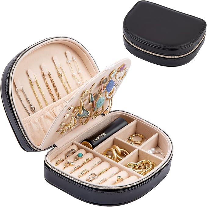 ProCase Travel Size Jewelry Box, Medium Portable Seashell-Shaped Jewelry Case, 2 Layer Jewelry Organizer in PU Leather for...
