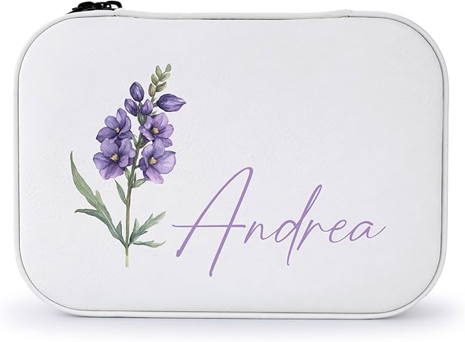 Custom Leather Jewelry Box with Name & Birth Flower Month, Birthday Gifts for Women, Personalized Jewelry Travel Case - Cu...