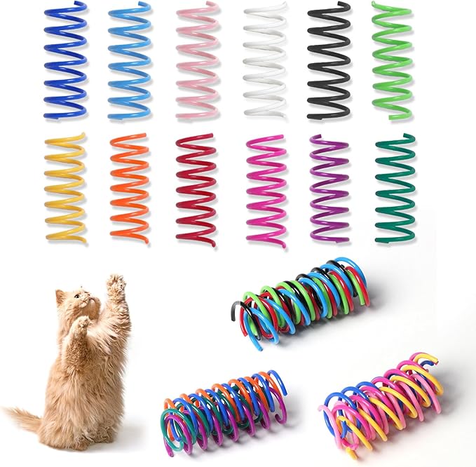 Kitys Fatch 12PCS 12Colors Cat Spring Toys for Indoor Cats, Interactive Coil Springs for Self Play, Durable Heavy Plastic ...