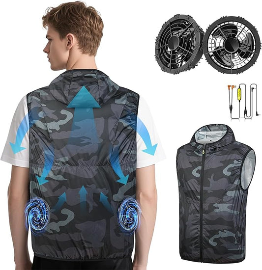 THEKUKU Cooling Vest for Men with 2 Fans, Air Conditioner Clothes, 12V 360° Air Supply Cooling Jacket, UV Protection Cooli...