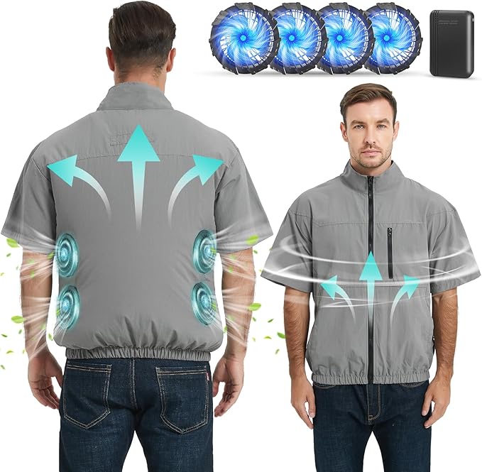 Foiueyga Cooling Vest for Men with 10000mAh Battery Pack, 4PCS Fan 7.4V Electric Cooling Air-Conditioned Clothing Vest Jacket