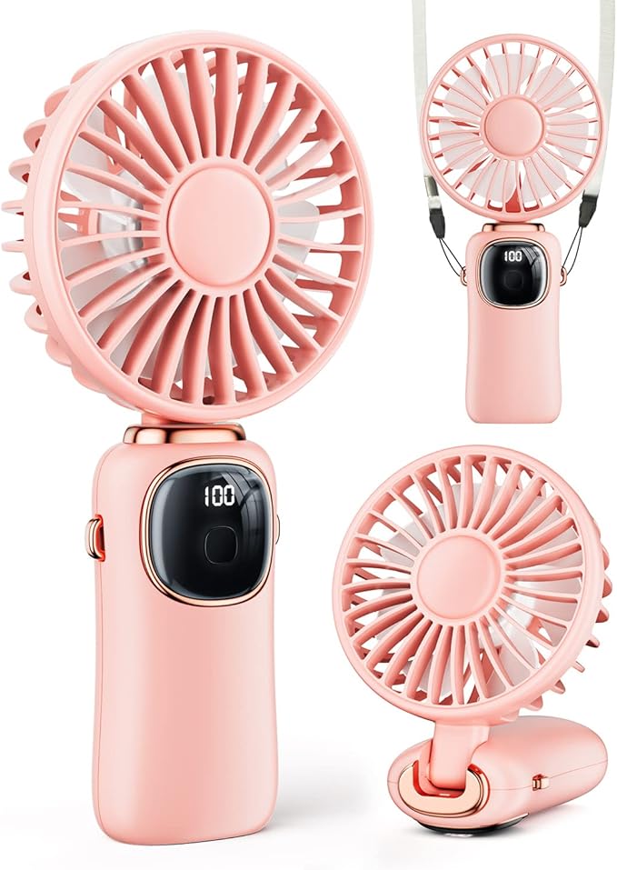 coldSky Portable Handheld Fan, 4000mAh Battery Operated with LED Display, Handheld/Neck/Desk 3 in 1 Personal Small Fan, 9...