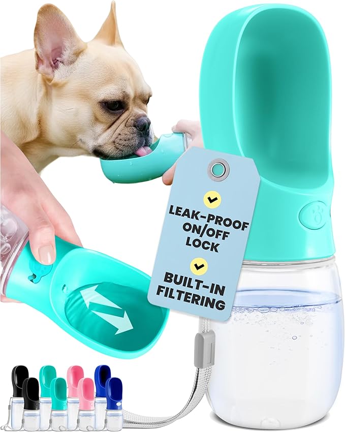 MalsiPree Dog Water Bottle Dispenser - 12 oz Blue - Leak-Proof Lock & One-Hand Operation - Dog Water Bowl Dispenser - Pet ...