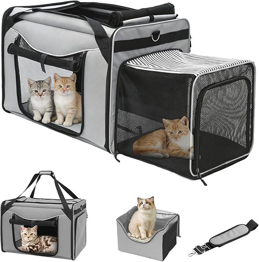 24"x16"x17" Soft Cat Travel Carrier with Litter Box, Expandable Cat Carrier for 2 Cats, Large Cat Carrier for Car Travel L...