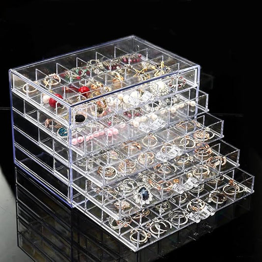 YUFONG Earring Storage Box Organizer, Acrylic Jewelry Storage Box Holder 5 Drawers Transparent Jewelry Display Stand with ...