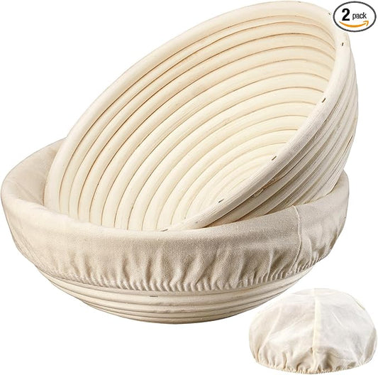 Dimpola Banneton Bread Proofing Basket - 9 inch Banneton Basket Set of 2 Sourdough Proofing Basket Round Proofing Bowls Ha...