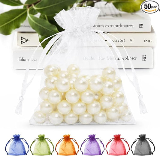 ANZNKU 50PCS White Organza Bags 3x4, Small Gift Bags Bulk for Sachet Jewelry Candy Treat, Mini Mesh Bag Drawstring for Wed...