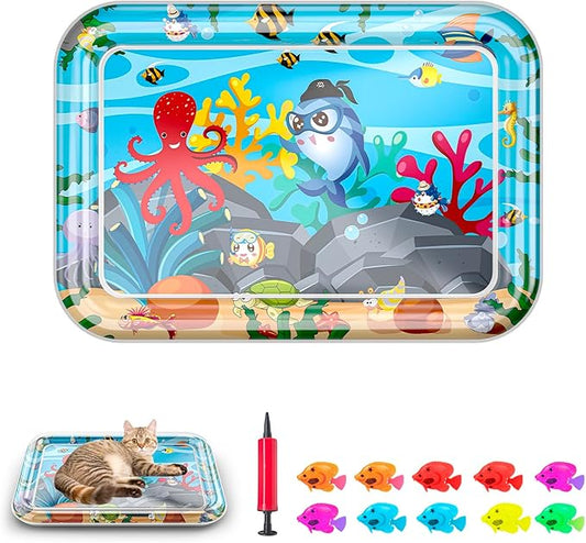 Baoyemes Marine Life Themed Cat Play Mat, Thickened Water Sensor Play Mat for Cats, Water Sensor Play Mat with Fish, Pet W...