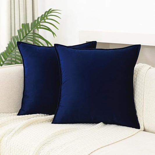 JIAHANNHA Velvet Navy Blue Throw Pillow Covers 18x18 Inches Pack of 2 Soft Decorative Square Cushion Covers for Couch Sofa...