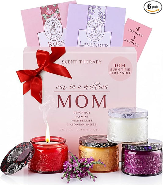 Scented Candle Gift Set for Women - 4 Natural Soy Wax Candles (4.4 oz) & 2 Fragrance Sachets - 160 Hour Total Burn Time - ...