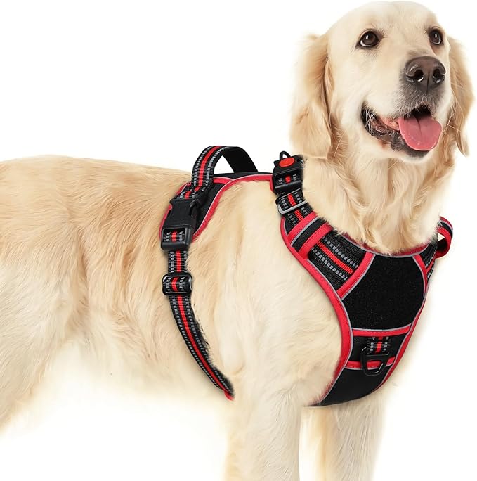 Eagloo Dog Harness for Large Dogs, Easy Wearing with 3 Buckles, Adjustable No Pull Pet Harness with 2 Rings for Walking, N...