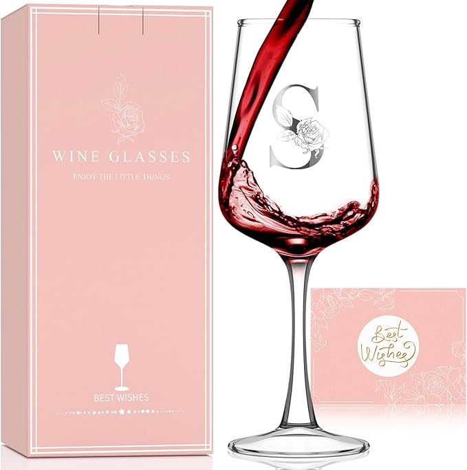Mothers Day Gifts for Mom Grandma Wife Daughter Her, Personalized Initial Wine Glasses Custom Gift, Birthday Gifts for Wom...