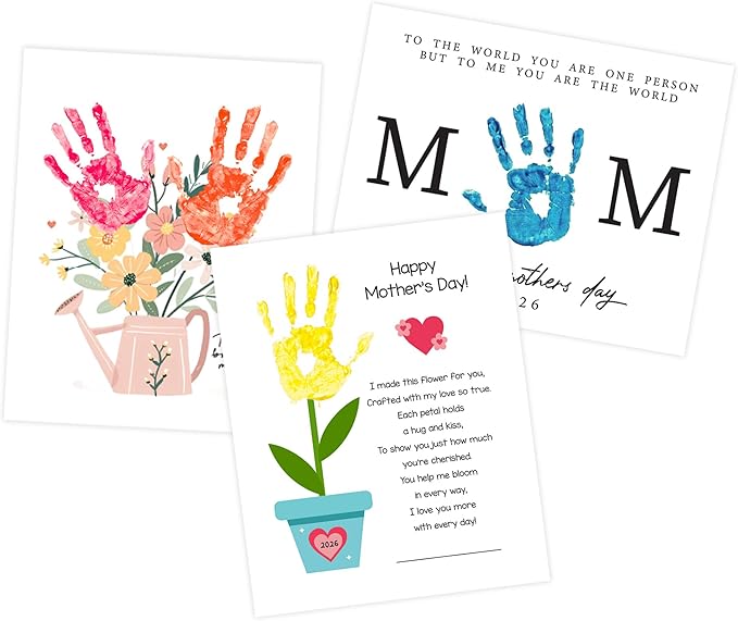 DIY Mothers Day Gifts from Kids Daughter, Pack 3 Mother’s Day Handprint Art Craft DIY Gift, Floral Bouquet Keepsake, Best ...
