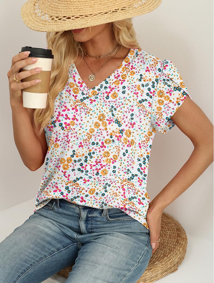 WIHOLL Womens Tops Dressy Casual Petal Sleeve Summer Spring Short Sleeve V Neck Shirts Work Business Vacation Clothes 2026