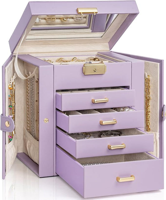 AKOZLIN 5-Tier Jewelry Box Leather Jewelry Storage Organizer with 4 Drawers Lockable for Women Girls Ring Necklace Earring...