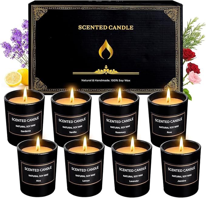 Scented Candles Gifts for Women Men, 8 Pack 3 Oz Scented Candles for Home, Natural Soy Wax Strong Fragrance Long Lasting A...