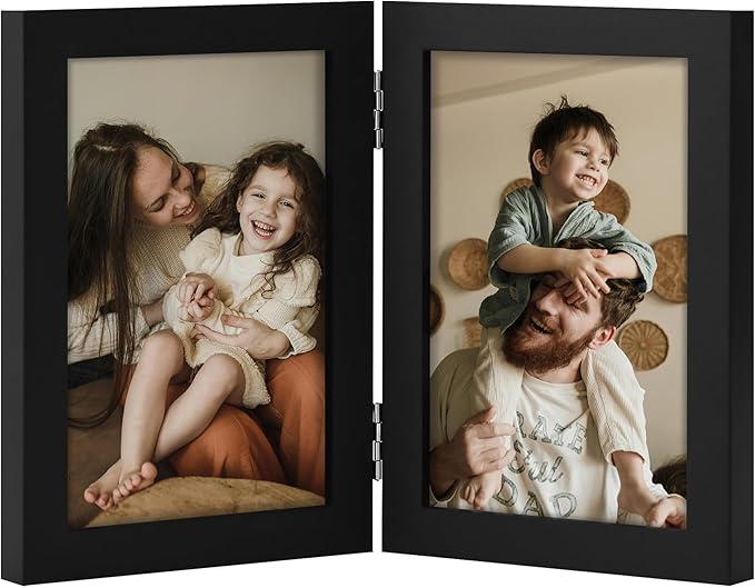 decorUhome Double 4x6 Picture Frame Vertical, Engineered Wood Bifold Photo Frame with Plexiglass for Tabletop Display, 4x...