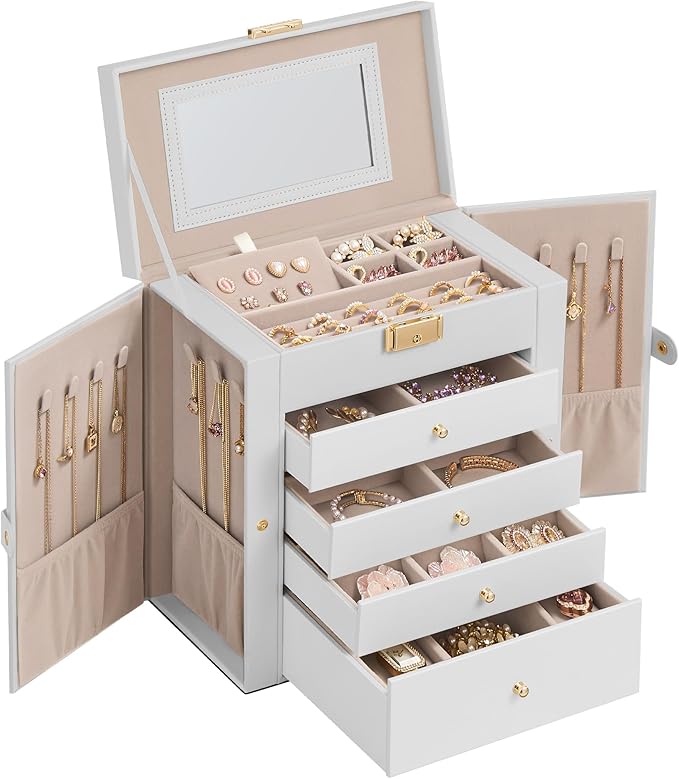 SONGMICS 5-Layer Jewelry Box Organizer with 4 Drawers, Jewelry Storage Case with Lock and Mirror, Large Storage Capacity, ...