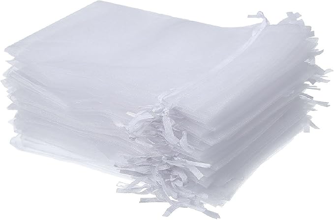 Wudygirl 100 PCS 4x6 Inches Drawstring Organza Bag White Jewelry Pouches Baby Shower Party Wedding Favor Bags (White 100 p...