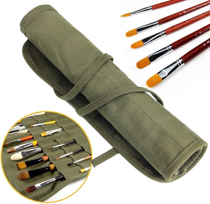 JTDEAL Paint Brush Holder, 22 Slots Storage for Acrylic Oil Watercolor Gouache Artist Roll Canvas Pouch, Silver White Hold...
