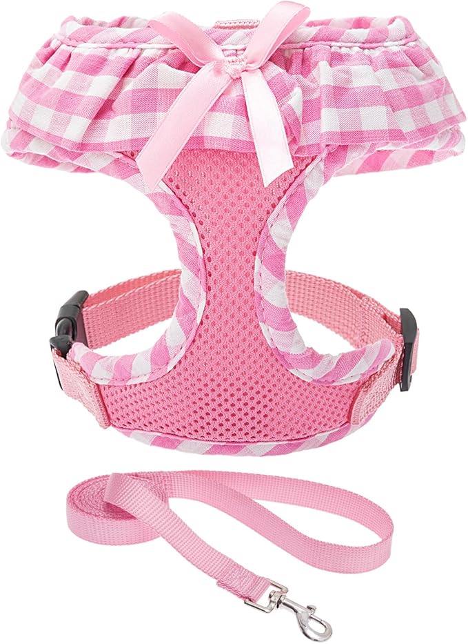 EXPAWLORER Cute Dog Harness and Leash Set - Pink Girl Dog Harness Checkered Step-in Design, Easy Adjustable No-Choke Light...